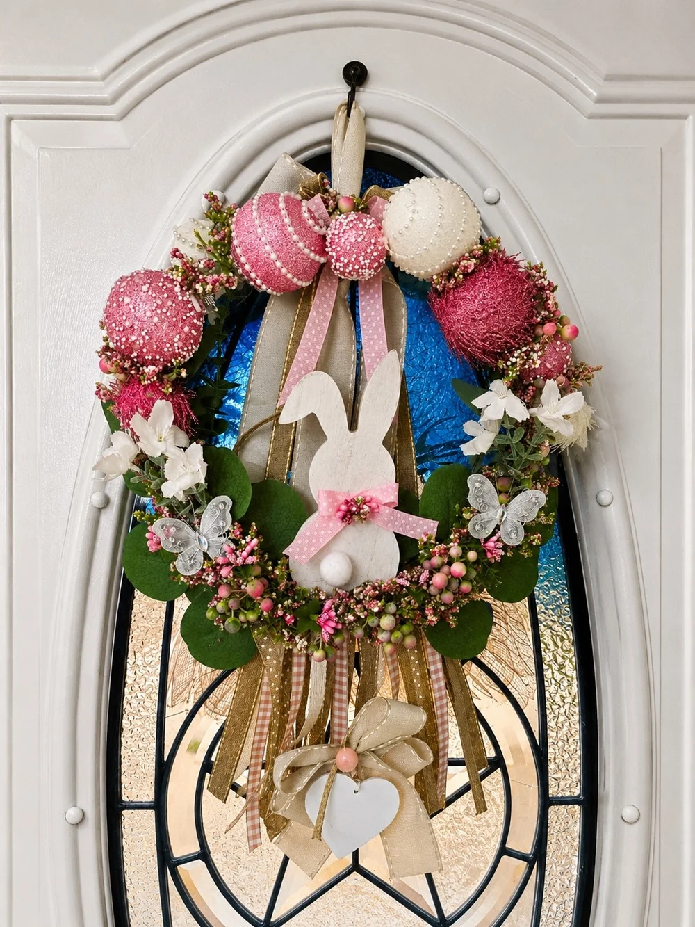 Handmade Pink & Cream Easter Bunny Wreath